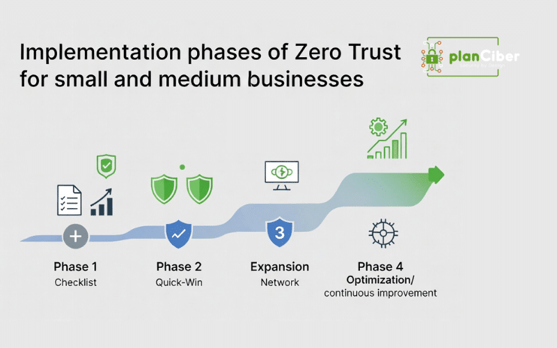 Infografia fases de implementacion de Zero Trust en pequenas y medianas empresas